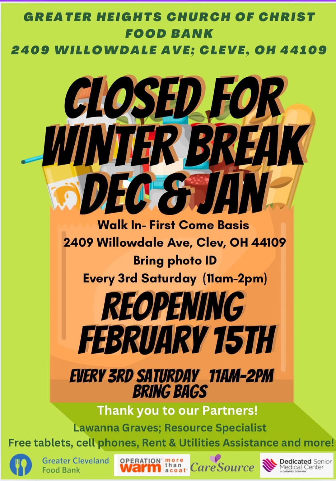 GREATER HEIGHTS CHURCH OF CHRIST FOOD BANK ANNOUNCES WINTER BREAK CLOSURE