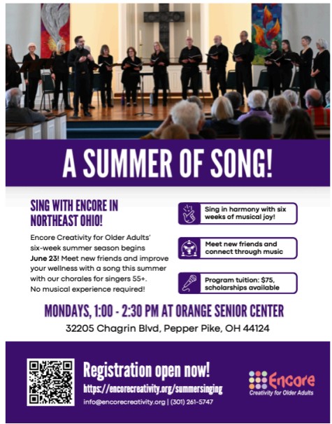 Encore Creativity Opens Registration for Summer Singing Program in Pepper Pike